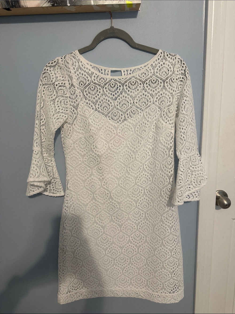 Lilly Pulitzer White Crochet Bell-Sleeve Shift Dress